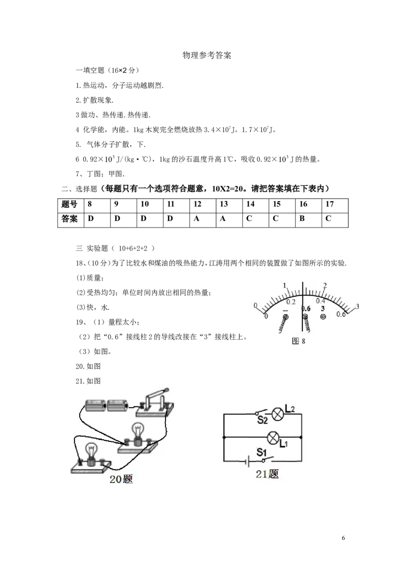 2016-2017学年安徽省阜阳市第九中学2017届九年级上学期第一次月考物理试卷_1、初中学习资料_4-4、物理_4-4-5、初三物理全册_2024更新_人教初中物理九年级上下同步练习、单元、期中、期末