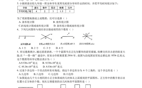 2017-2018学年山西省太原市七年级上期末考试数学试题含答案_1、初中学习资料_4-2、数学_北师大版_北师大版初中数学7上_期中、期末、月考、中考真题_期中、期末、月考真题