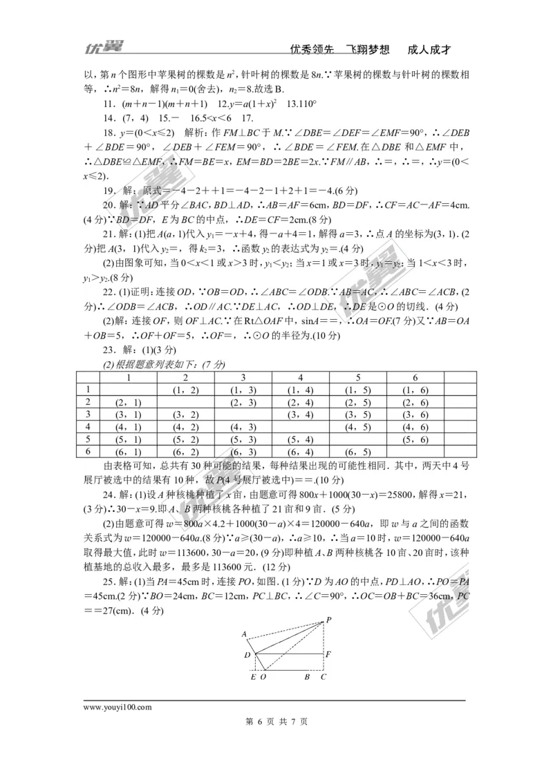 2018年中考模拟卷(一)_1、初中学习资料_4-2、数学_北师大版_北师大版初中数学9下_《学练优》检测卷_通用版