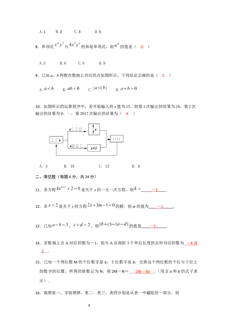 2017-2018学年广东省中山市七年级上期中联考数学试卷含答案_1、初中学习资料_4-2、数学_北师大版_北师大版初中数学7上_期中、期末、月考、中考真题_期中、期末、月考真题
