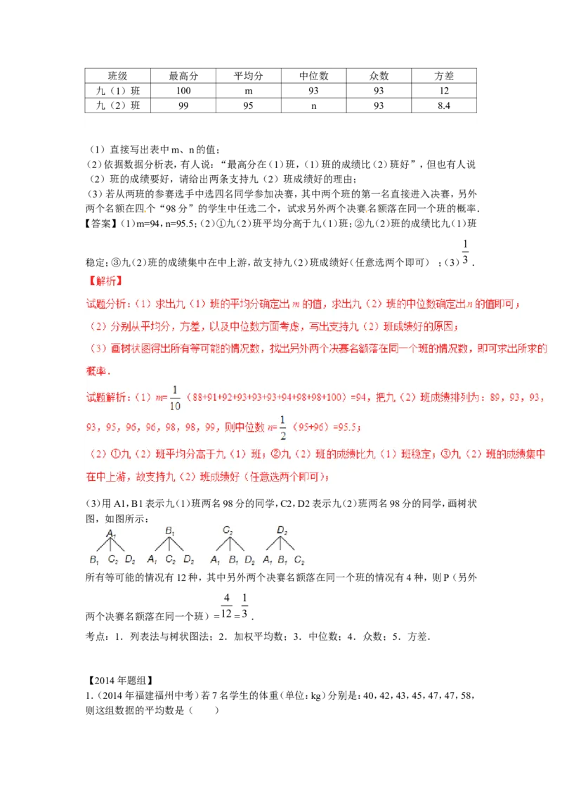 2016年中考数学复习专题4：数据的分析(含中考真题解析）_1、初中学习资料_4-2、数学_北师大版_北师大版初中数学8上_复习资料