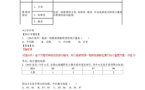 2016年中考数学复习专题4：数据的分析(含中考真题解析）_1、初中学习资料_4-2、数学_北师大版_北师大版初中数学8上_复习资料