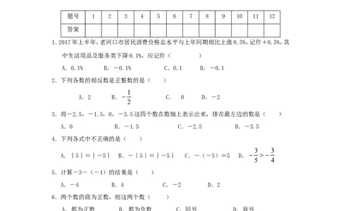 2017-2018学年湖北省襄阳老河口市七年级数学上期中试题含答案_1、初中学习资料_4-2、数学_北师大版_北师大版初中数学7上_期中、期末、月考、中考真题_期中、期末、月考真题