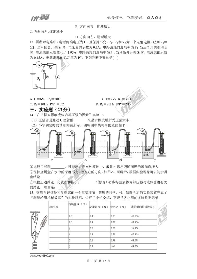 2018安徽合肥市蜀山区中考物理二模试卷（含解析）_1、初中学习资料_4-4、物理_4-4-5、初三物理全册_2024更新_物理9年级全：2018年试题资料_2018年各地月考、期中、期末、模拟真卷