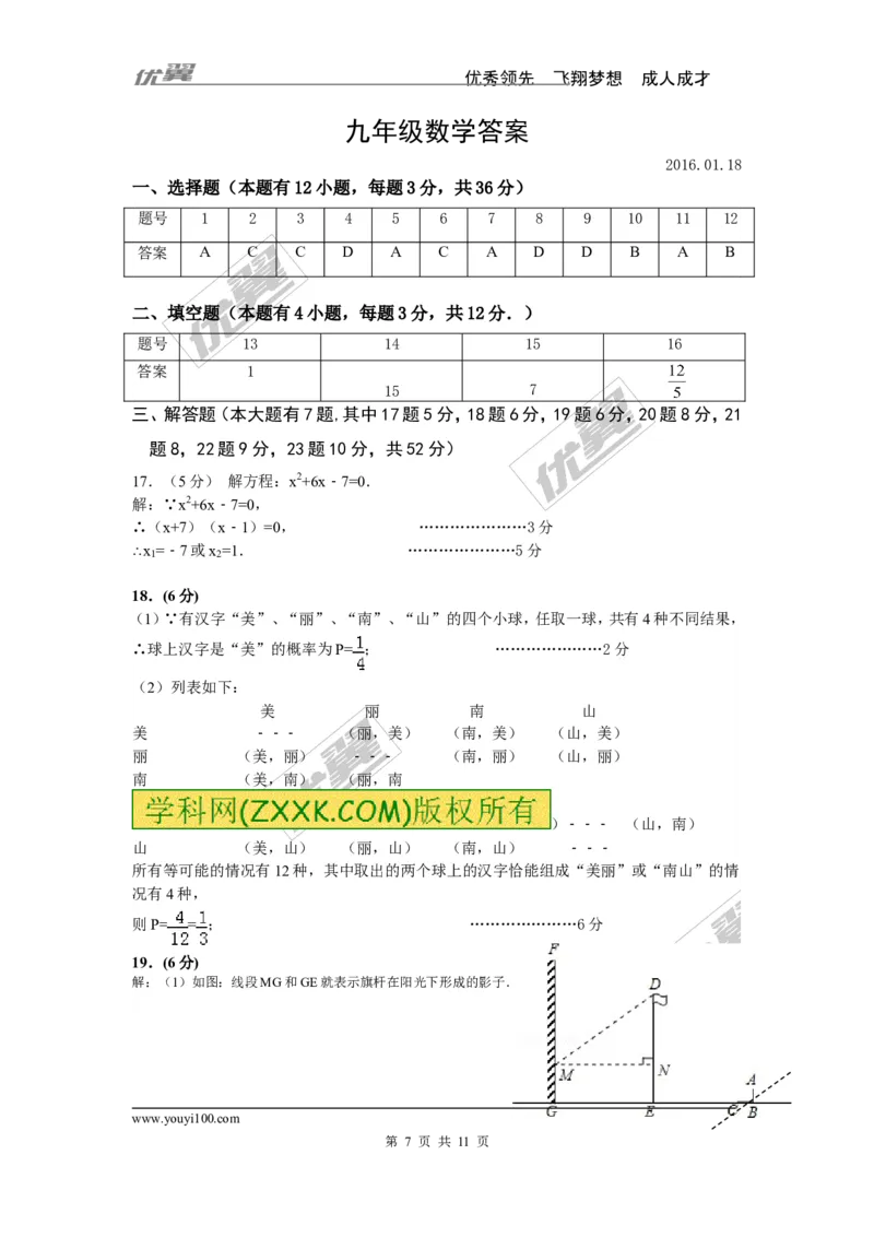 2015-2016学年度广东省深圳市南山区北师大九年级上数学期末试题含答案_1、初中学习资料_4-2、数学_北师大版_北师大版初中数学9上_期中、期末真题