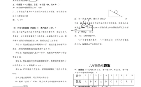 2019-2020年河南省民权县程庄一中4月八年级物理月考卷（含答案）_1、初中学习资料_4-4、物理_4-4-4、初二物理下册_2023更新_物理8下：2020年各地月考、期中、期末卷_月考卷