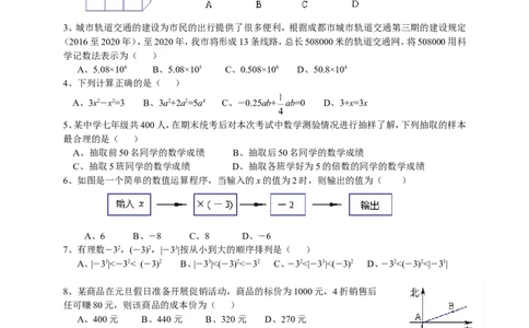 2016-2017四川省成都市金牛区期末考试七年级上数学试题（无答案）_1、初中学习资料_4-2、数学_北师大版_北师大版初中数学7上_北师大7上历年真题