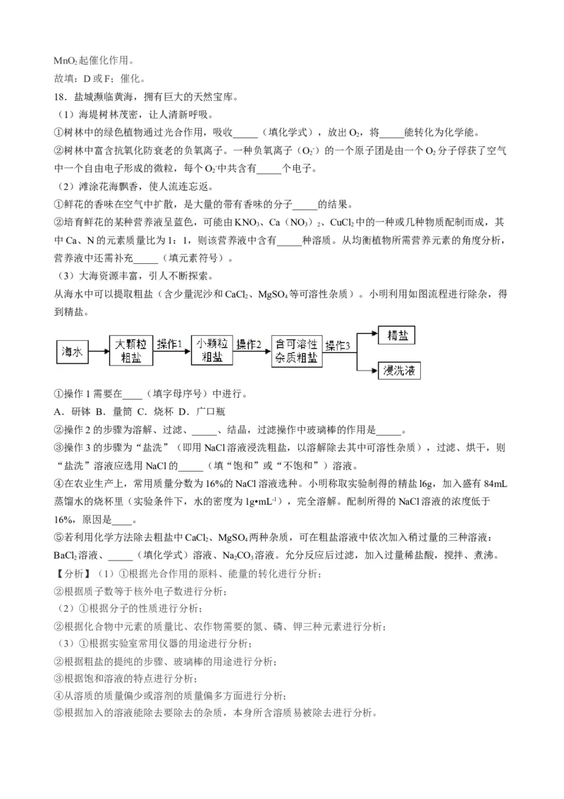 2019年江苏省盐城市中考化学真题（word版，含解析）_1、初中学习资料_2024秋改版_九上化学课件最新版_化学中考真题卷（2019-2023）_2019中考化学_江苏