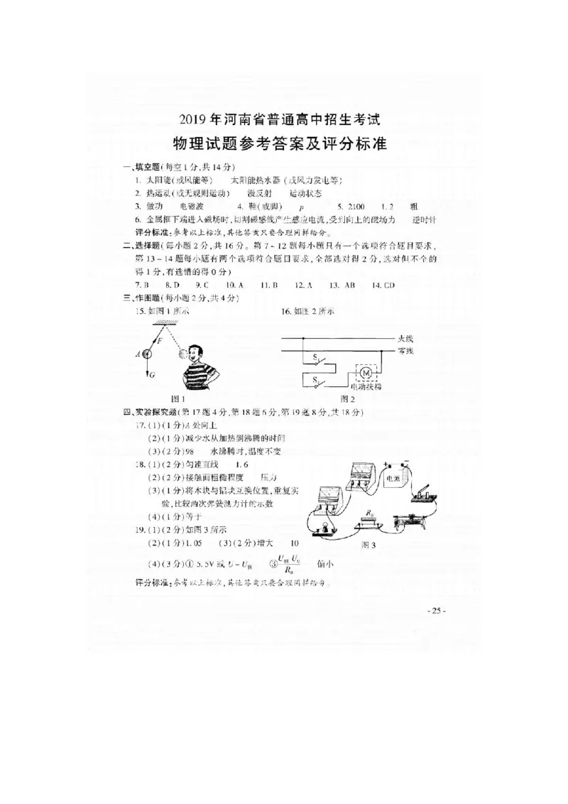 2019年河南省中考物理试题（扫描版，含答案）_1、初中学习资料_2024秋改版_八上物理课件最新版_物理中考真题卷（2019-2023）_2019中考物理试卷_省卷_图片版