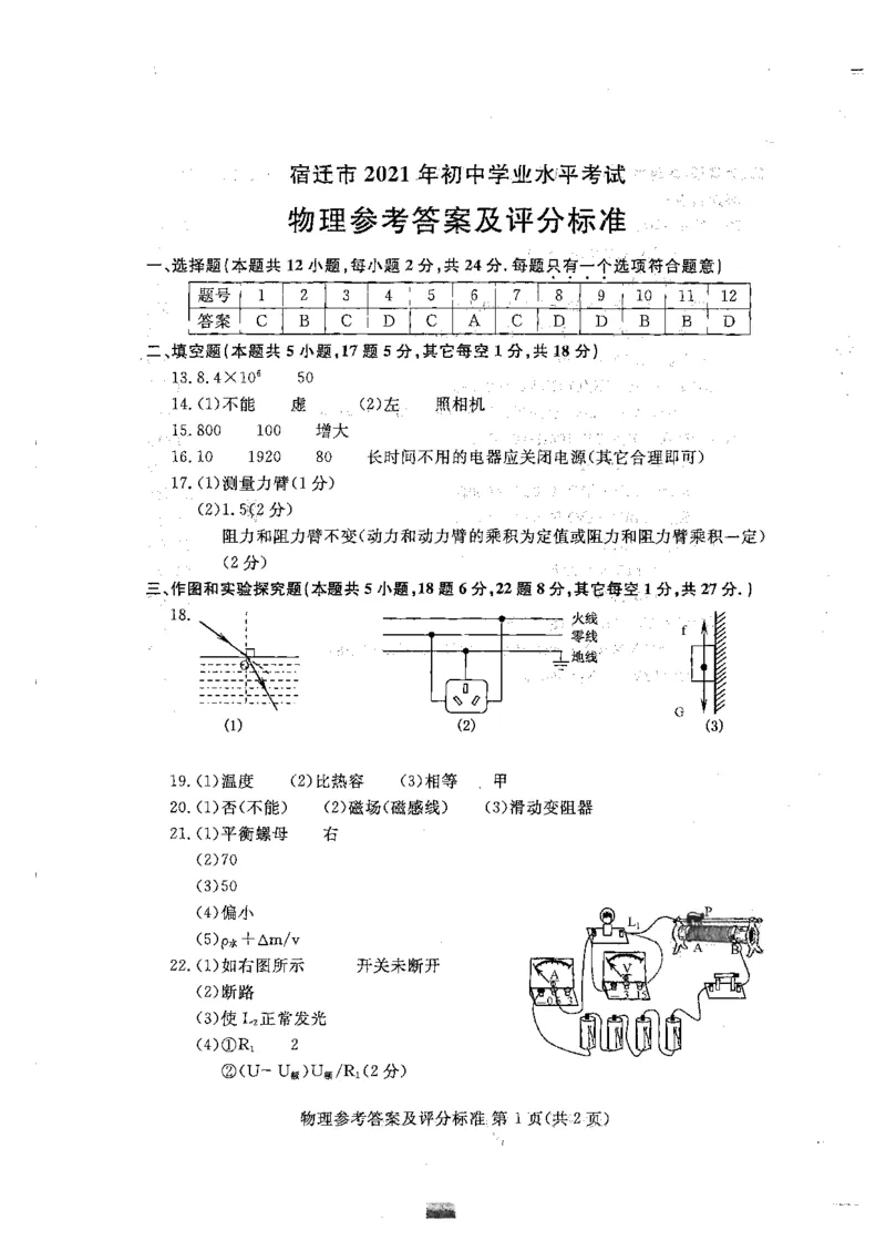 2021年宿迁市初中学业水平考试物理答案_1、初中学习资料_2024秋改版_八上物理课件最新版_物理中考真题卷（2019-2023）_2021中考物理试卷_江苏省_2021年江苏省宿迁市中考物理真题