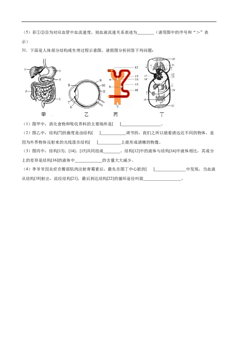 2020-2021学年七年级生物下学期期末仿真模拟冲刺卷（人教版）03（原卷版）_1、初中学习资料_4-6、生物_4-6-2、初一生物下册_期末试卷（7份）
