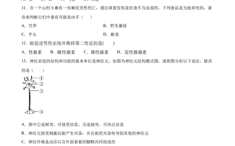 2020-2021学年七年级生物下学期期末仿真模拟冲刺卷（人教版）03（原卷版）_1、初中学习资料_4-6、生物_4-6-2、初一生物下册_期末试卷（7份）
