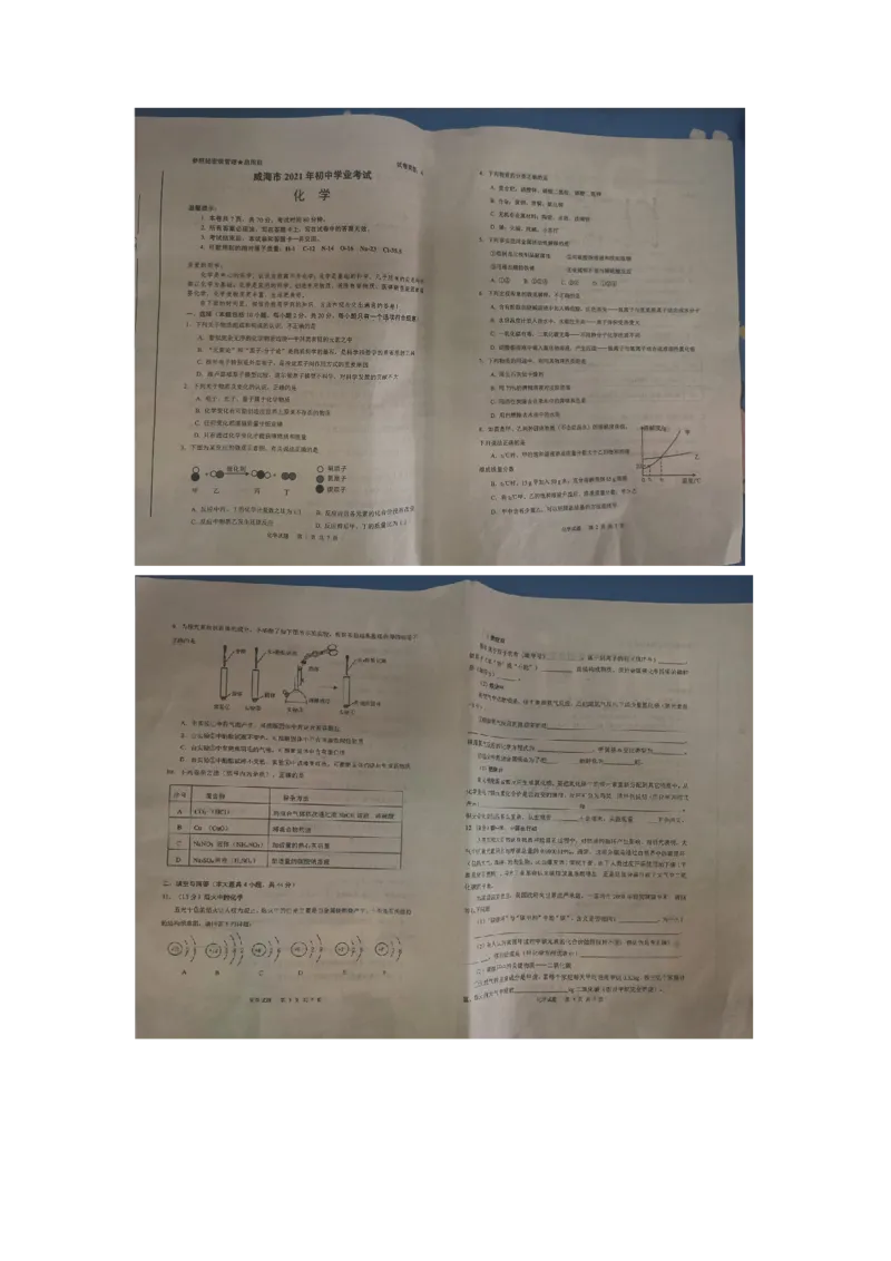 2021年山东威海中考化学卷真题_1、初中学习资料_2024秋改版_九上化学课件最新版_化学中考真题卷（2019-2023）_2021中考化学_山东省
