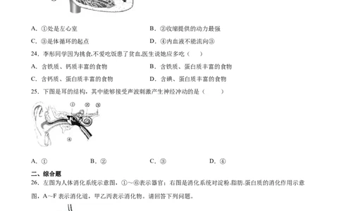 2020-2021学年七年级生物下学期期末仿真模拟冲刺卷（人教版）02（原卷版）_1、初中学习资料_4-6、生物_4-6-2、初一生物下册_期末试卷（7份）