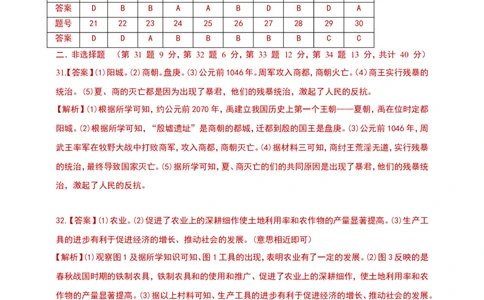 2020-2021学年第一学期七年级期末检测历史试卷答案（二）_1、初中学习资料_4-7、历史_4-7-1、初一历史上册_4、期末试卷（24份）
