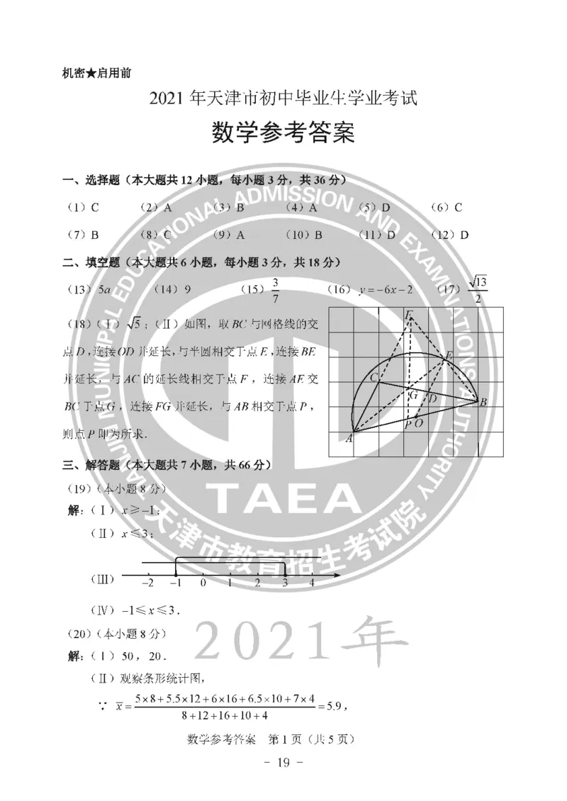 2021天津市中考试卷_1、初中学习资料_2024秋改版_七上数学最新版课件_沪科版七上课课件_数学中考真题卷（2019-2023）_2021年中考数学试卷_天津