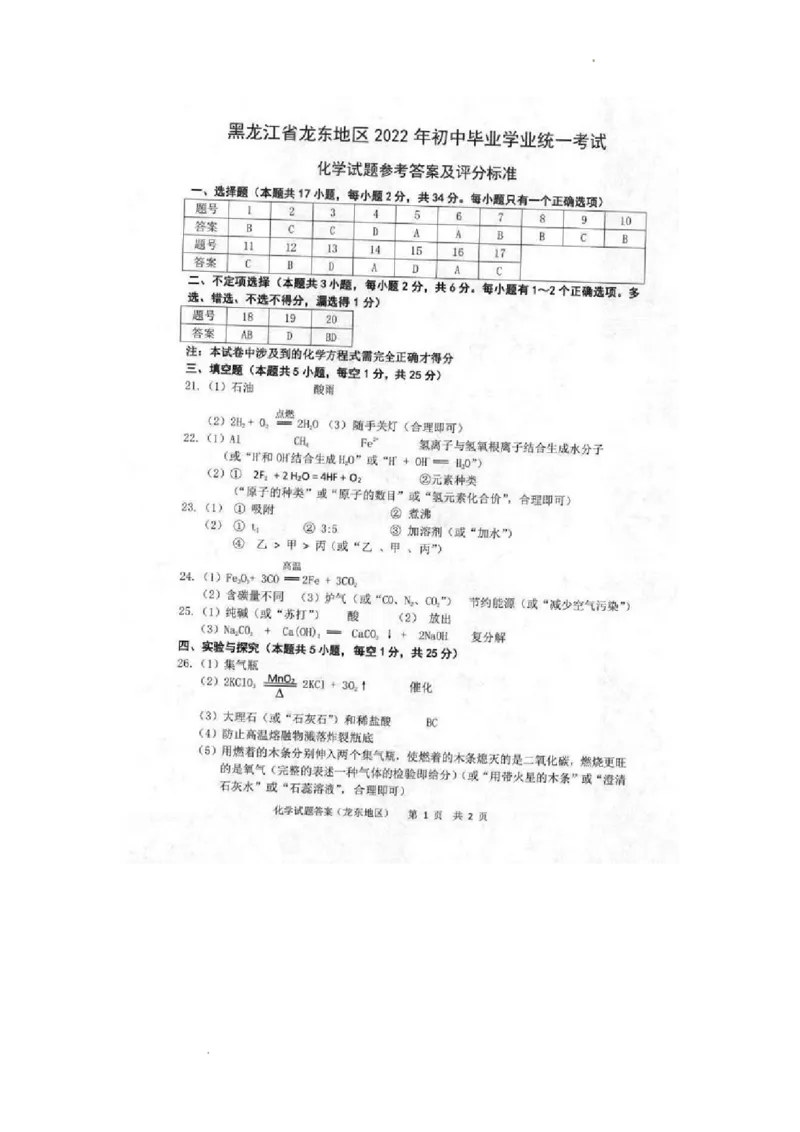 2022年黑龙江省龙东地区中考化学真题_1、初中学习资料_2024秋改版_九上化学课件最新版_化学中考真题卷（2019-2023）_2022中考化学_黑龙江