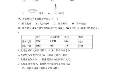 2022秋人教化学九上第一单元走进化学世界基础题含答案_1、初中学习资料_4-5、化学_4-5-5、初三化学上册_人教化学九年级上单元试卷（040份）_单元测试第5套