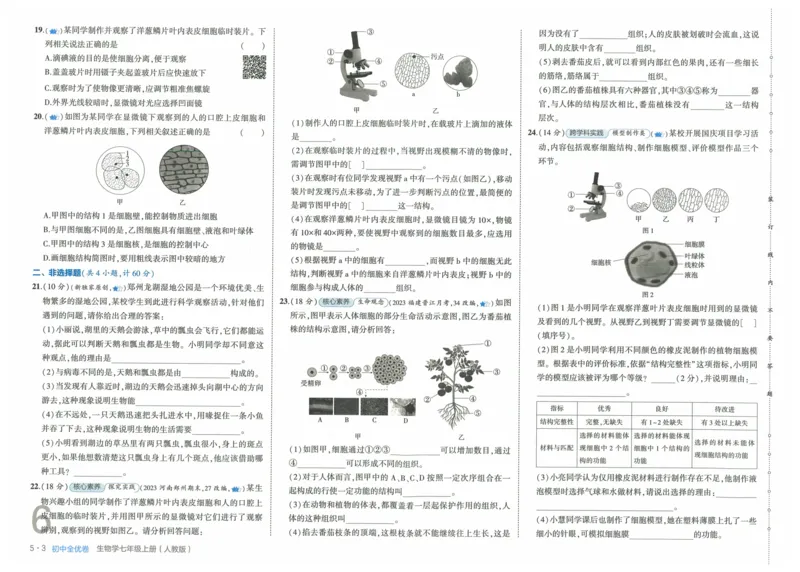 2025《53全优卷》生物7上(RJ)_1、初中学习资料_24秋试卷_（41205）期末冲刺2025《53全优卷》小四门7上(人教)_2025《53全优卷》生物7上(RJ)