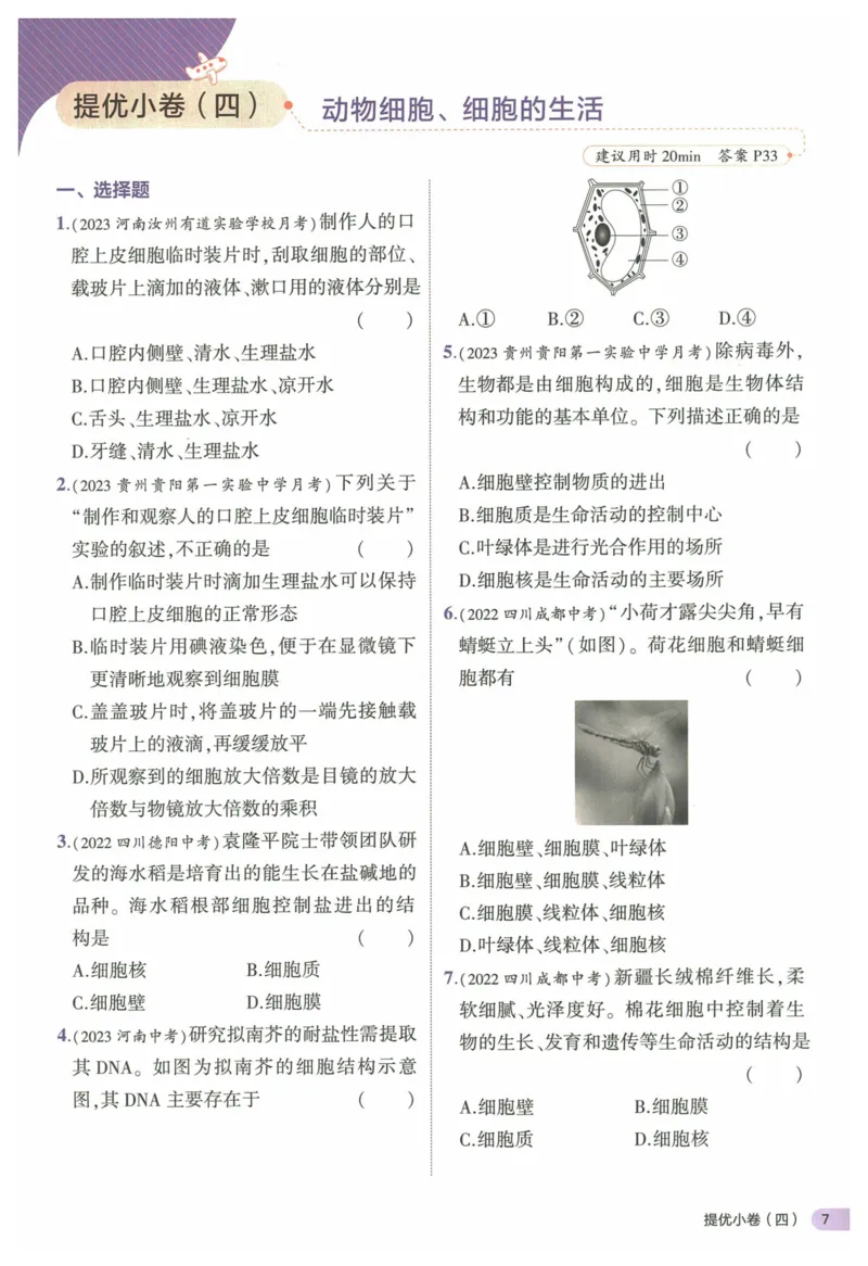 2025《53全优卷&bull;集训卷》生物7上(RJ)_1、初中学习资料_24秋试卷_（41205）期末冲刺2025《53全优卷》小四门7上(人教)_2025《53全优卷》生物7上(RJ)
