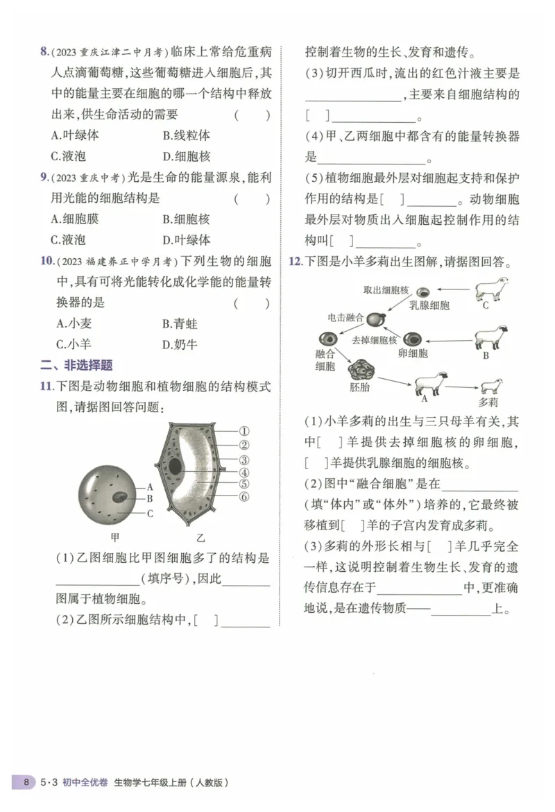 2025《53全优卷&bull;集训卷》生物7上(RJ)_1、初中学习资料_24秋试卷_（41205）期末冲刺2025《53全优卷》小四门7上(人教)_2025《53全优卷》生物7上(RJ)
