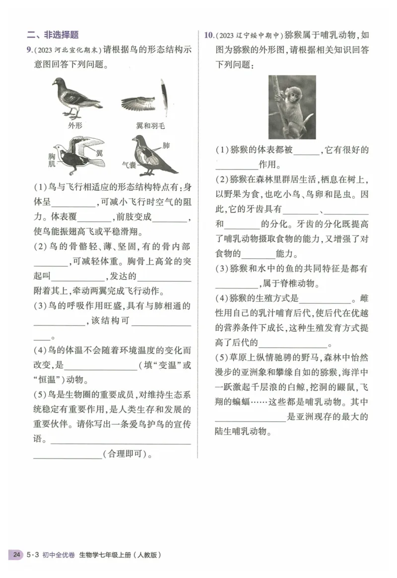2025《53全优卷&bull;集训卷》生物7上(RJ)_1、初中学习资料_24秋试卷_（41205）期末冲刺2025《53全优卷》小四门7上(人教)_2025《53全优卷》生物7上(RJ)