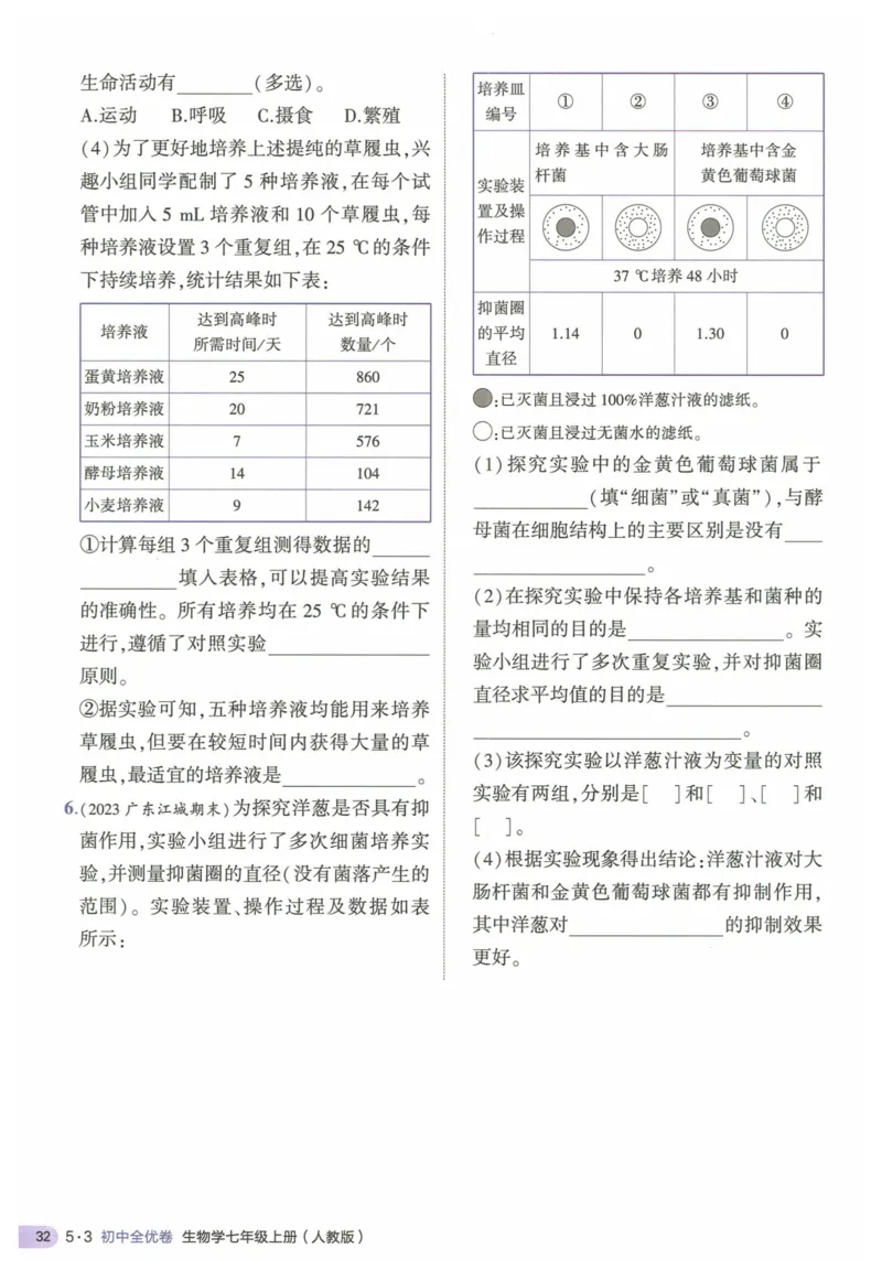 2025《53全优卷&bull;集训卷》生物7上(RJ)_1、初中学习资料_24秋试卷_（41205）期末冲刺2025《53全优卷》小四门7上(人教)_2025《53全优卷》生物7上(RJ)