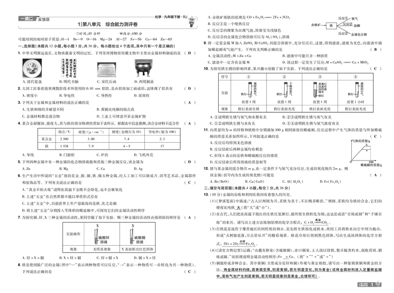 2025《初中化学&bull;一遍过-单元卷》9下(RJ)教用_1、初中学习资料_24秋试卷_2025春季初中《一遍过》下册_2025《初中化学&bull;一遍过》9下(RJ)_教用