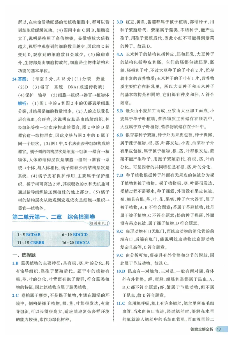 2025《53全优卷》生物7上(RJ)答案_1、初中学习资料_24秋试卷_（41205）期末冲刺2025《53全优卷》小四门7上(人教)_2025《53全优卷》生物7上(RJ)