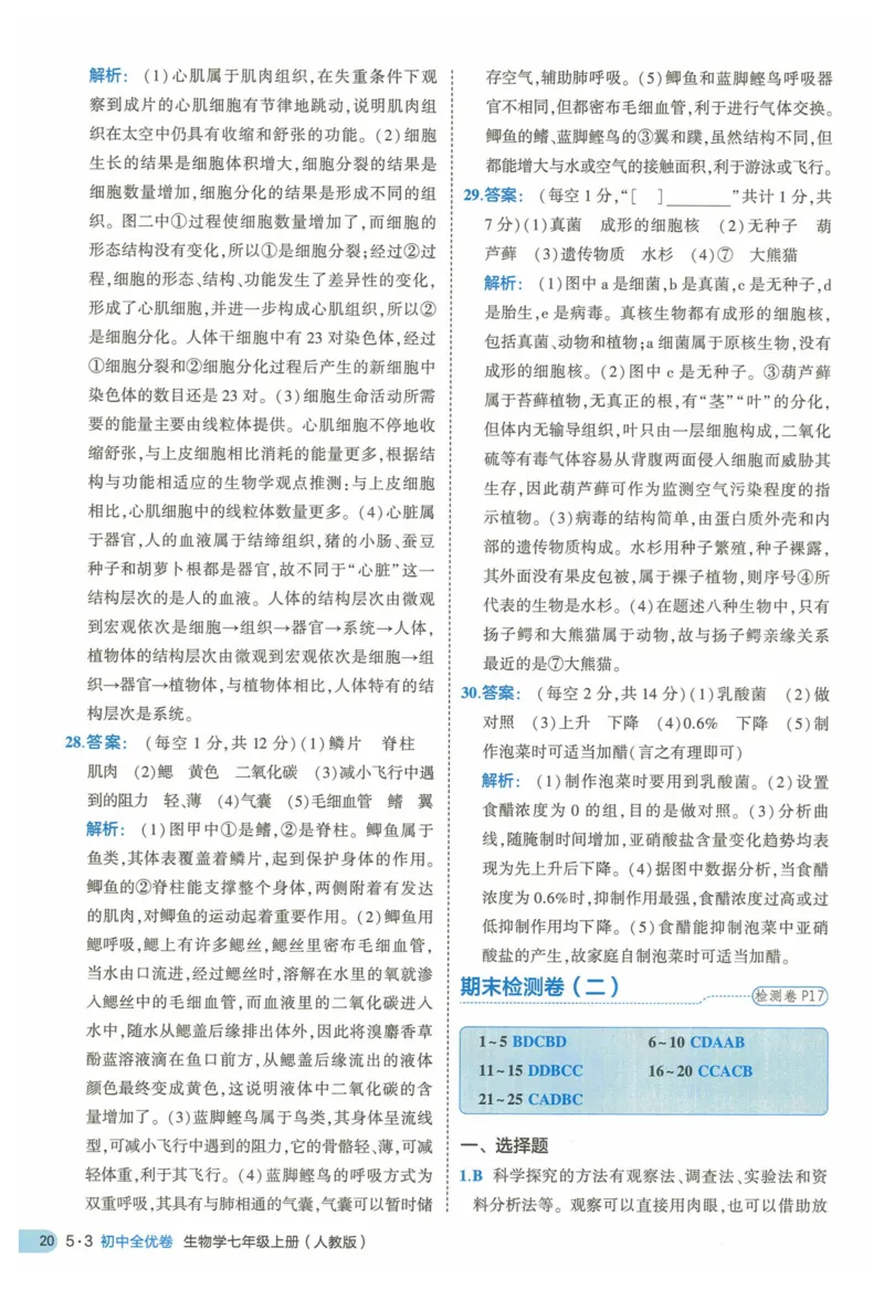 2025《53全优卷》生物7上(RJ)答案_1、初中学习资料_24秋试卷_（41205）期末冲刺2025《53全优卷》小四门7上(人教)_2025《53全优卷》生物7上(RJ)