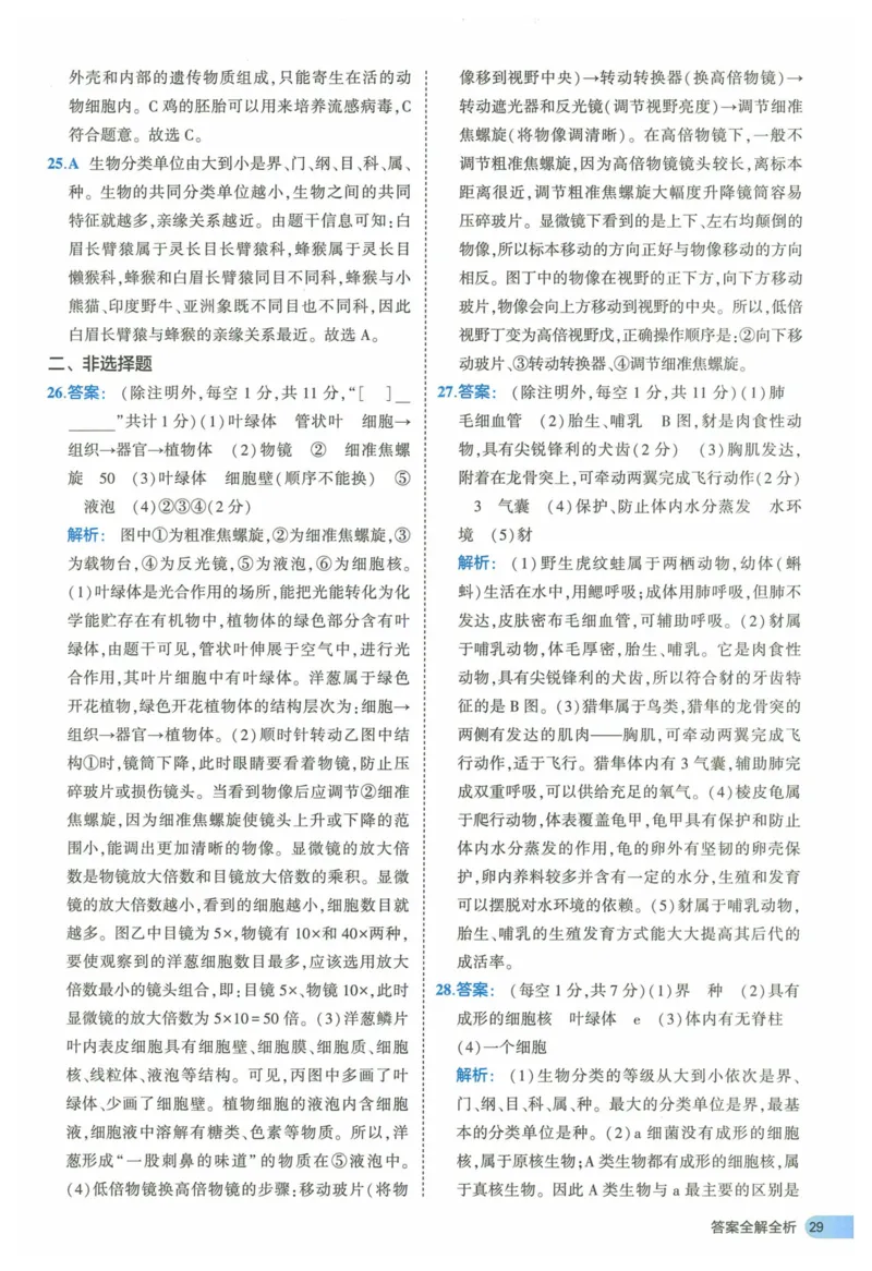 2025《53全优卷》生物7上(RJ)答案_1、初中学习资料_24秋试卷_（41205）期末冲刺2025《53全优卷》小四门7上(人教)_2025《53全优卷》生物7上(RJ)