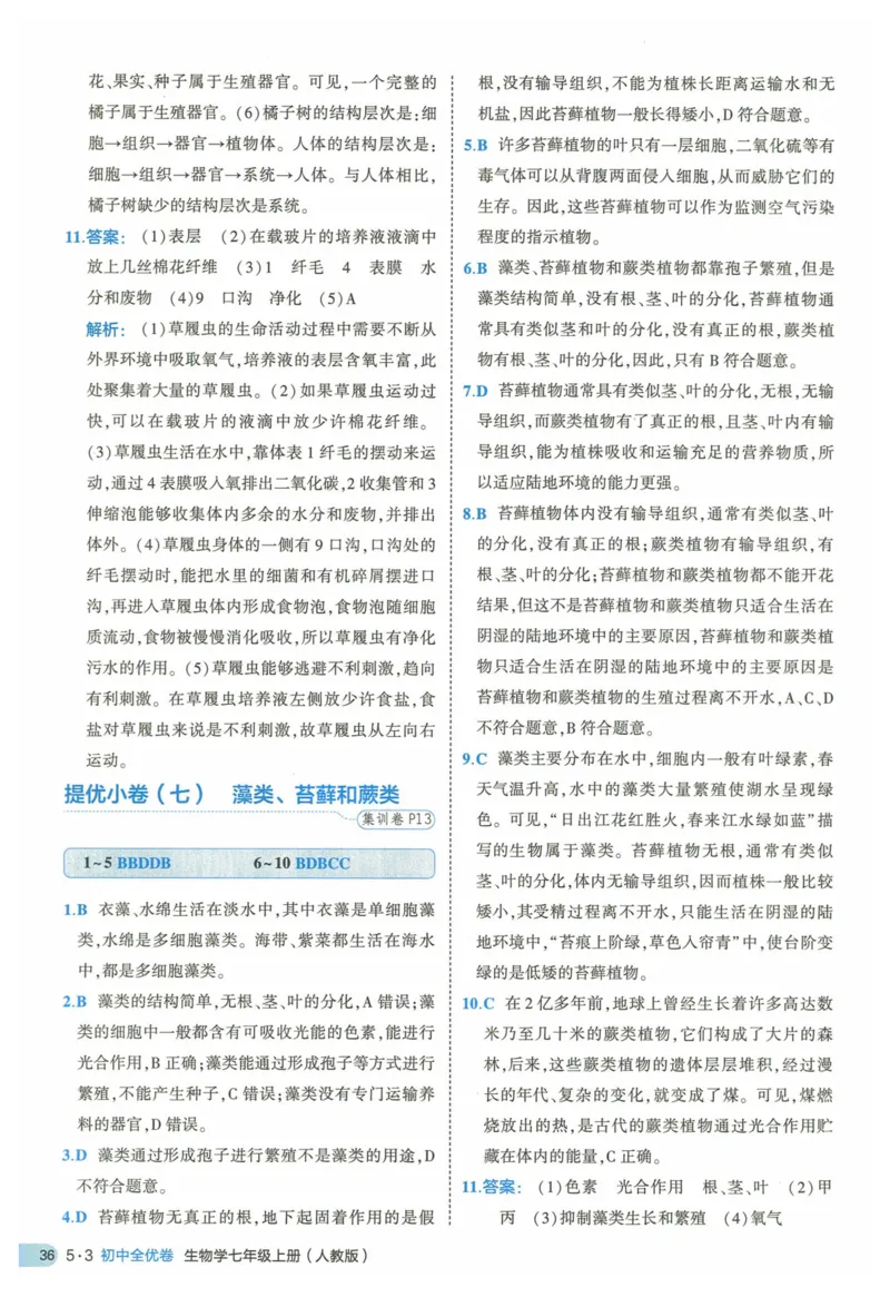 2025《53全优卷》生物7上(RJ)答案_1、初中学习资料_24秋试卷_（41205）期末冲刺2025《53全优卷》小四门7上(人教)_2025《53全优卷》生物7上(RJ)