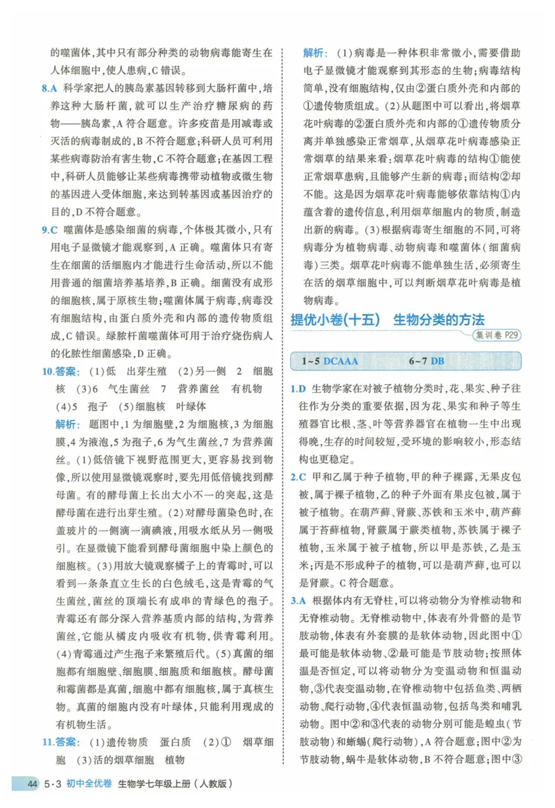 2025《53全优卷》生物7上(RJ)答案_1、初中学习资料_24秋试卷_（41205）期末冲刺2025《53全优卷》小四门7上(人教)_2025《53全优卷》生物7上(RJ)