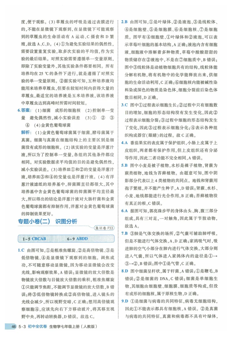 2025《53全优卷》生物7上(RJ)答案_1、初中学习资料_24秋试卷_（41205）期末冲刺2025《53全优卷》小四门7上(人教)_2025《53全优卷》生物7上(RJ)