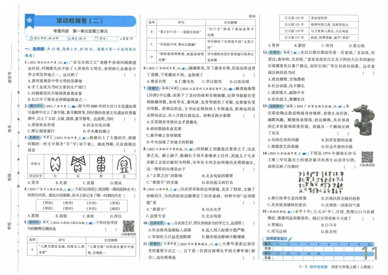 2025《53全优卷》历史7上(RJ)_1、初中学习资料_24秋试卷_（41205）期末冲刺2025《53全优卷》小四门7上(人教)_2025《53全优卷》历史7上(RJ)