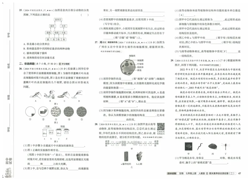 2025《53初中试卷》生物7上(人教版)_1、初中学习资料_24秋试卷_202553系列初中789年级上册《53初中试卷》大全套_2025《53初中试卷》7年级上册七科