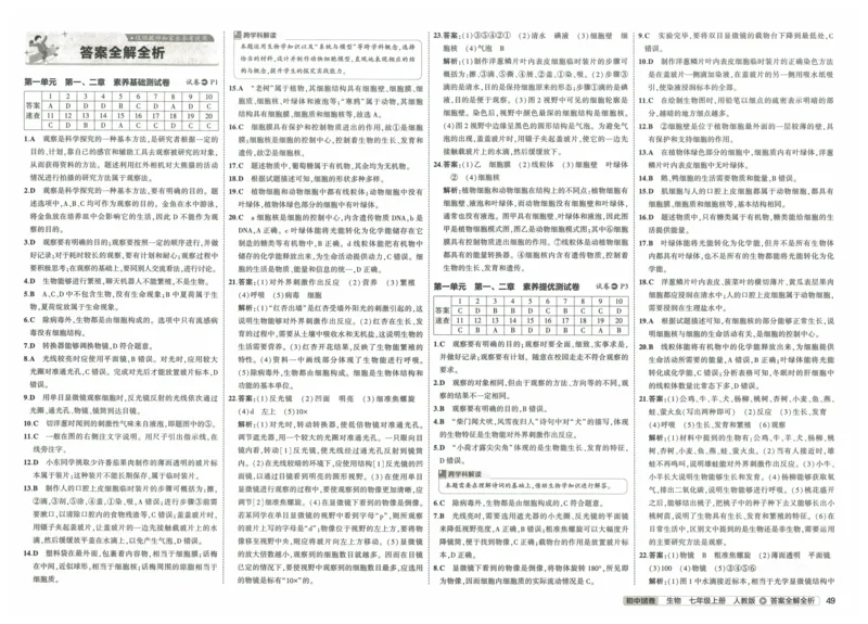 2025《53初中试卷》生物7上(人教版)_1、初中学习资料_24秋试卷_202553系列初中789年级上册《53初中试卷》大全套_2025《53初中试卷》7年级上册七科