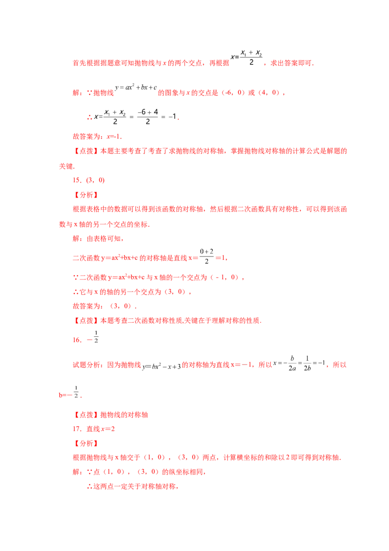 22.22抛物线的对称性（基础篇）（人教版）_1、初中学习资料_4-2、数学_4-2-5、初三数学上册_人教数学九年级上课时练习（243份）_同步练习（第2套含答案）（共36份）