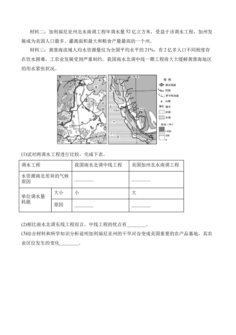 3.3水资源-2022-2023学年八年级地理上册课后培优分级练（人教版）（原卷版）_1、初中学习资料_4-8、地理_4-8-3、初二地理上册_1.地理8上同步练习（25）