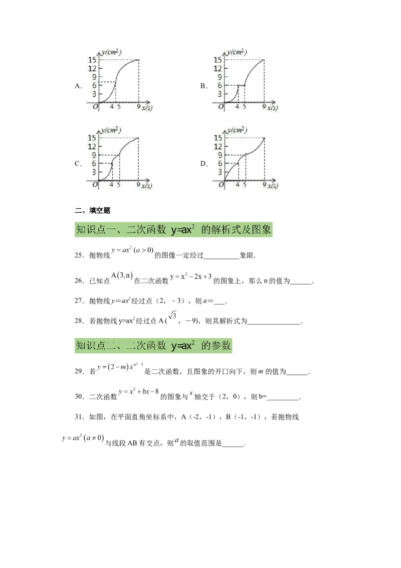 22.6二次函数y=ax&sup2;(a&ne;0)的图象与性质（提高篇）（专项练习）（人教版）_1、初中学习资料_4-2、数学_4-2-5、初三数学上册_人教数学九年级上课时练习（243份）