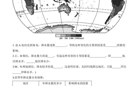 3.3降水的变化与分布-2022-2023学年七年级地理上册课后培优分级练（人教版）（原卷版）_1、初中学习资料_4-8、地理_4-8-1、初一地理上册_1.地理7上同步练习（31份）