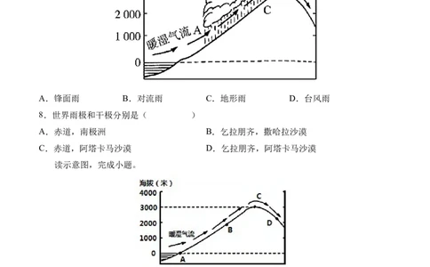 3.3降水的变化与分布-2022-2023学年七年级地理上册课后培优分级练（人教版）（原卷版）_1、初中学习资料_4-8、地理_4-8-1、初一地理上册_1.地理7上同步练习（31份）