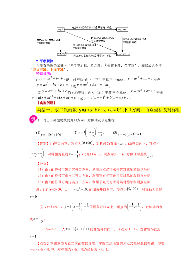 22.10二次函数y=a(x-h)&sup2;+k(a&ne;0)的图象与性质（知识讲解）（人教版）_1、初中学习资料_4-2、数学_4-2-5、初三数学上册_人教数学九年级上课时练习（243份）