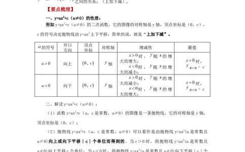 22.7二次函数y=ax&sup2;+k(a&ne;0)的图象与性质（知识讲解）（人教版）_1、初中学习资料_4-2、数学_4-2-5、初三数学上册_人教数学九年级上课时练习（243份）