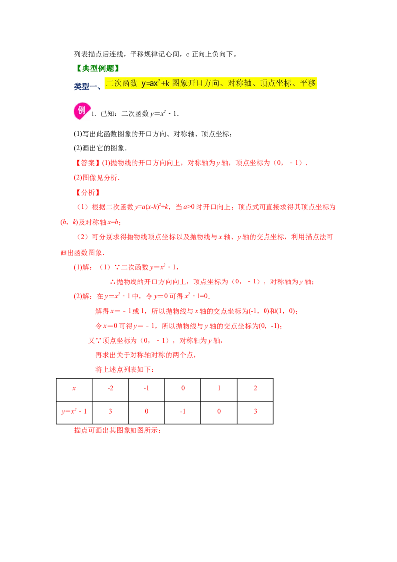 22.7二次函数y=ax&sup2;+k(a&ne;0)的图象与性质（知识讲解）（人教版）_1、初中学习资料_4-2、数学_4-2-5、初三数学上册_人教数学九年级上课时练习（243份）