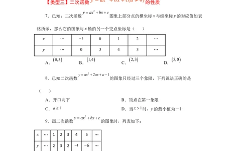 22.14二次函数y=ax&sup2;+bx+c(a&ne;0)的图象与性质（基础篇）（专项练习）（人教版）_1、初中学习资料_4-2、数学_4-2-5、初三数学上册_人教数学九年级上课时练习（243份）