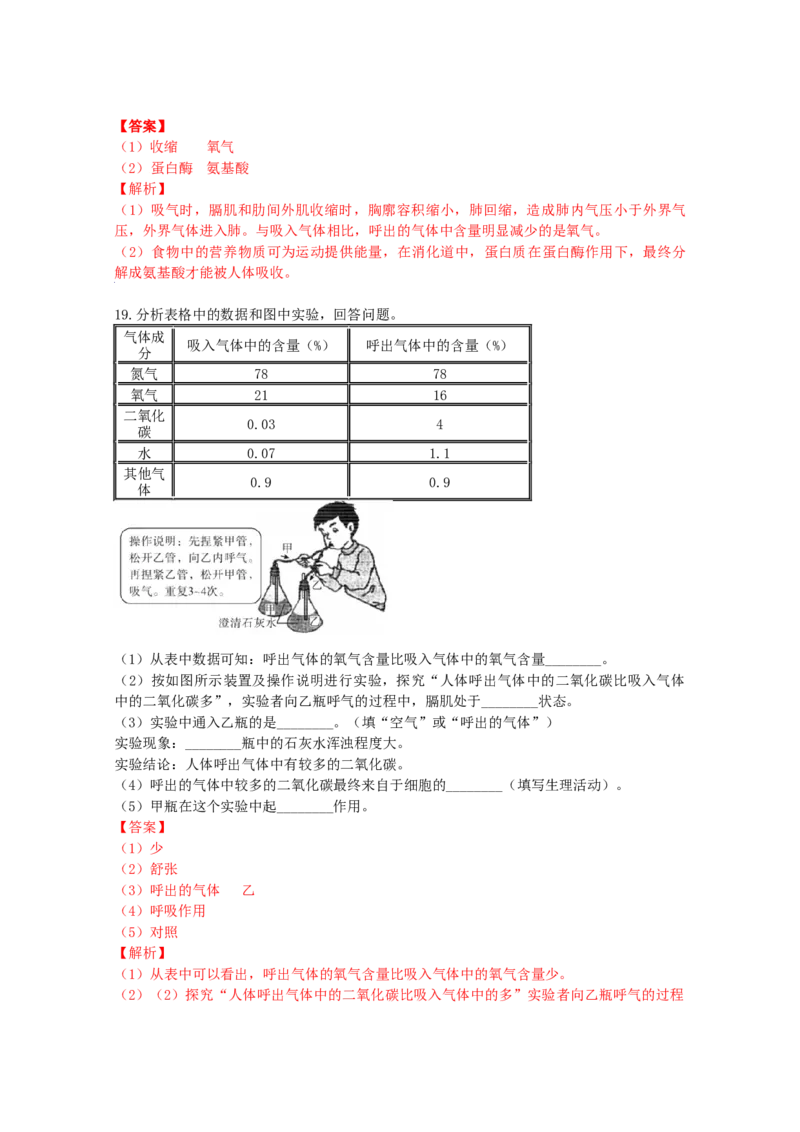 4.3.1呼吸道对空气的处理-练学堂2021-2022学年七年级生物下学期同步习题精练（人教版）（解析版）_1、初中学习资料_4-6、生物_4-6-2、初一生物下册_同步练习（89份）