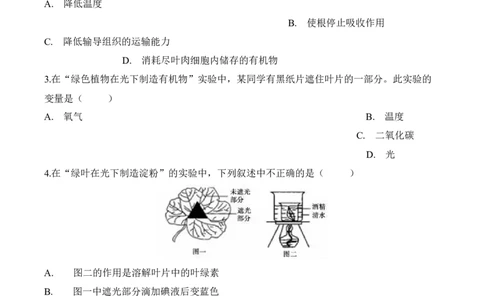 3.4绿色植物是生物圈中有机物的制造者（习题）-2022-2023学年七年级生物上册同步优质备课资源（人教版）（原卷版）_1、初中学习资料_4-6、生物_4-6-1、初一生物上册_同步练习-138份