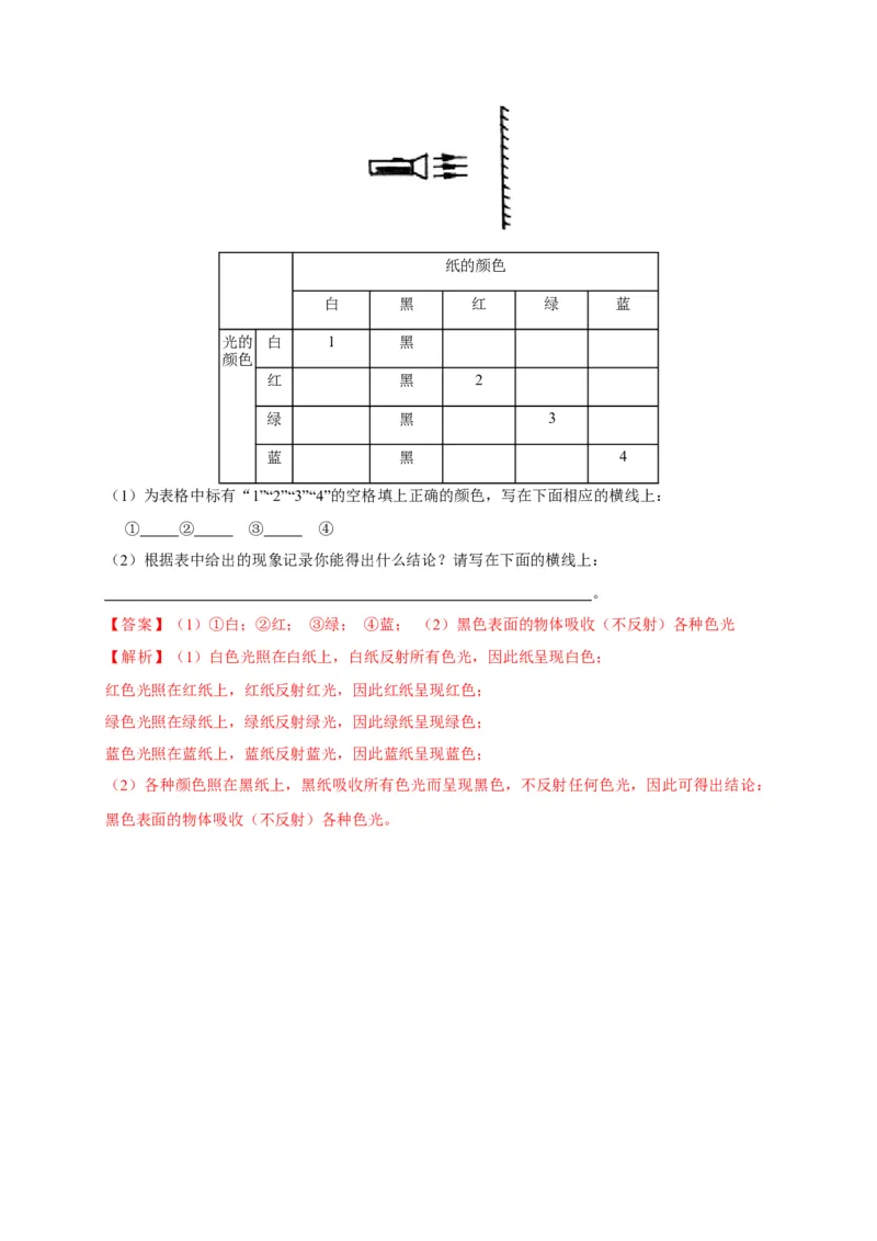 4.5光的色散（解析版）_1、初中学习资料_4-4、物理_4-4-3、初二物理上册_2023更新_5人教物理试卷8上同步练习新