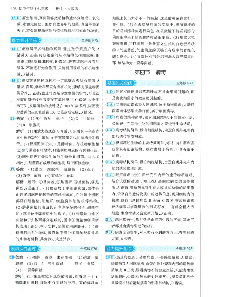 53-初中同步-7上-生物人教版答案_1、初中学习资料_24秋试卷_2025版《53&bull;初中同步》上册全科